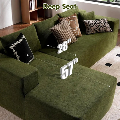 104" Cloud Sectional Couch with L-Shape Chaise,Modern Modular Sofa with Deep Seat,Required, Green (Cloud Velvet)- Free Delivery
