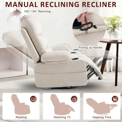 Rocker Recliner Chair with Heat and Massage, Oversized Manual Recliner Chair with Cup Holder, Faux Leather Swivel, Customized