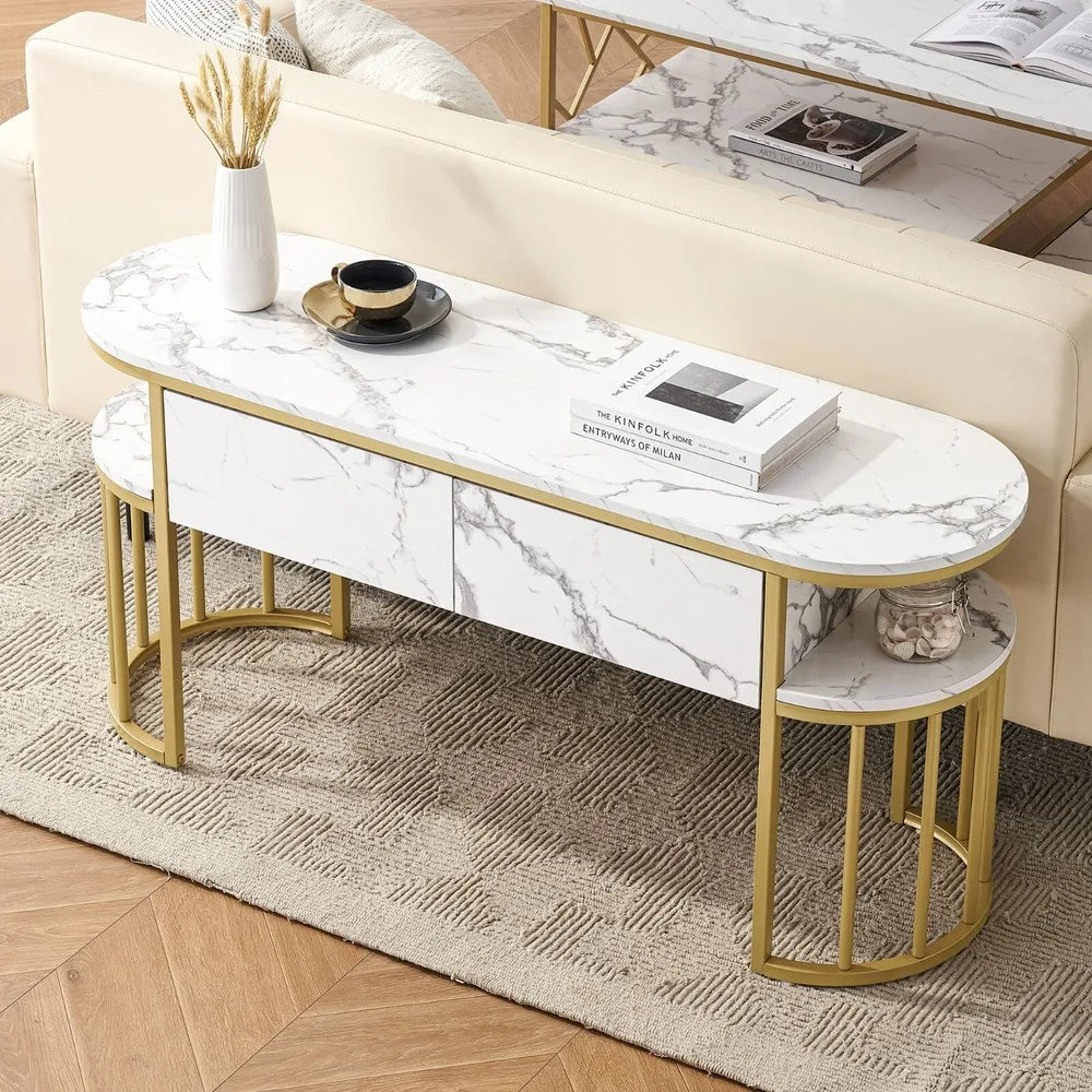 Console Table with Storage Shelf, Sofa Table with Gold Legs for Entryway