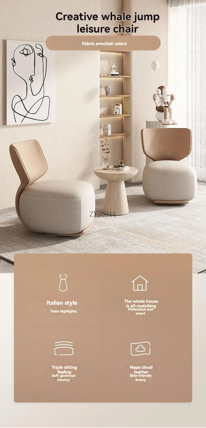 Creative small fabric cover high elasticity sponge filled casual fabric living room chair with wooden backrest