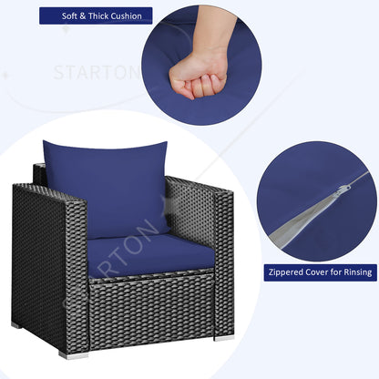Latest Arrival 3PCS Patio Rattan Wicker Furniture Set Sofa Table W/Cushion Yard Navy