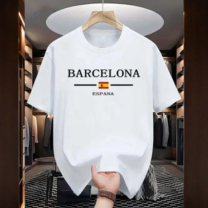 Summer fashion men's T-shirt Barcenola printed 100% cotton casual loose short-sleeved soft and breathable top T-shirt for men