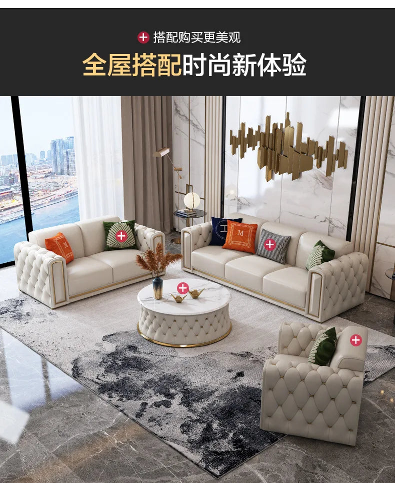 Hong Kong-style light luxury leather s ofa high-end leather sofa villa large apartment corner sofa combination so fa