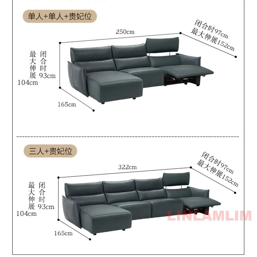 QY Dual Motor Power Reclining Genuine Leather Sectional Sofa with Adjustable Headrests, L-Shaped Corner Couch with Chaise Lounge