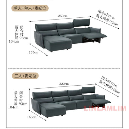 QY Dual Motor Power Reclining Genuine Leather Sectional Sofa with Adjustable Headrests, L-Shaped Corner Couch with Chaise Lounge