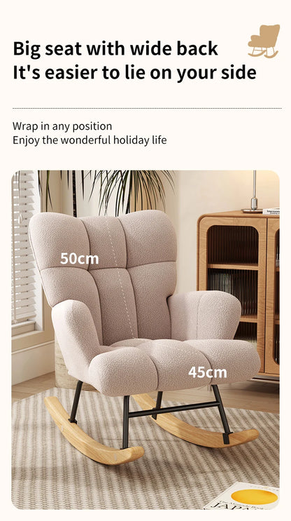 Rocking Chair Leisure Chair, High-Back Armchair with Padded Seat, Velvet Fabric, Solid Wood, Soft-Covered Rocking Chair for Office