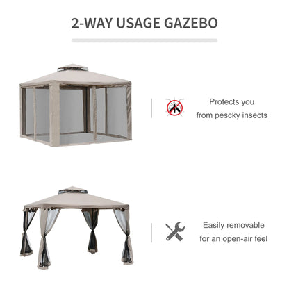 9.6' X 9.6' Outdoor Patio Gazebo Canopy Tent with Two-Tiered Roof, Taupe