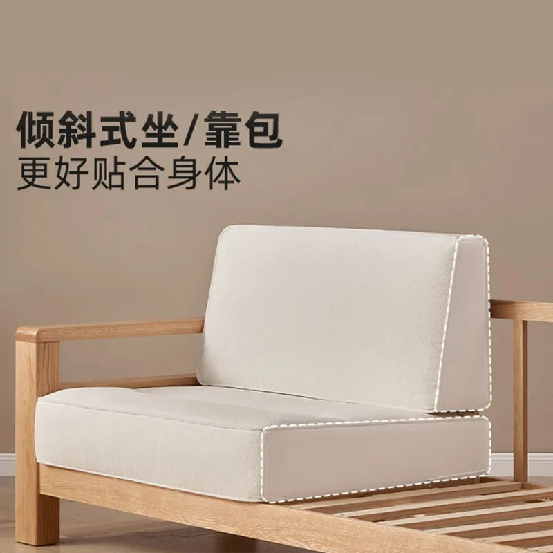 High backrest three-person sofa solid wood new Chinese three-person oak sofa living room log wind