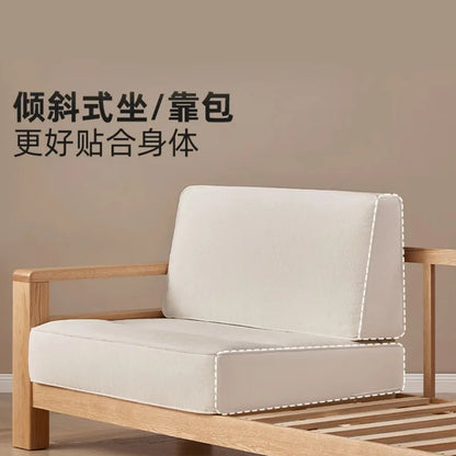 High backrest three-person sofa solid wood new Chinese three-person oak sofa living room log wind