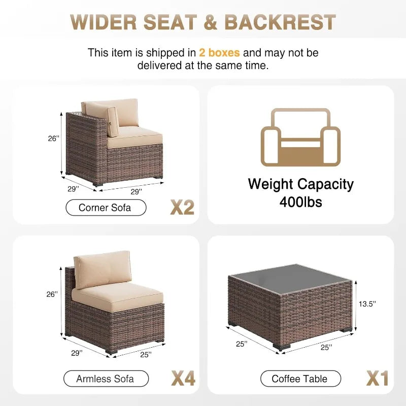 Patio Furniture Sets, 7-Piece Outdoor Patio Furniture with Thick Cushions, Wicker Outdoor Conversation Set Sectional Sofa