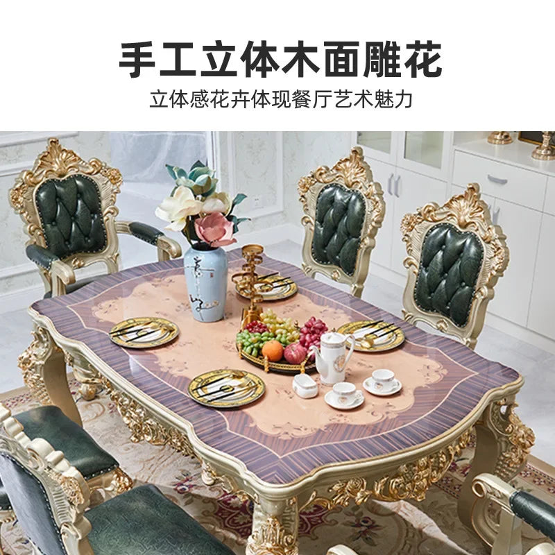 Nordic European solid wood dining table and chair combination household luxury American champagne gold dining table rectangular