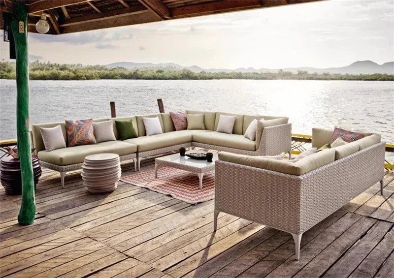 Nordic PE Rattan Outdoor Sofas Set Modern Garden Furniture Home Waterproof Sun Protection Set Leisure Patio Balcony Lounge Chair