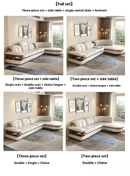 Luxury L-Shaped Genuine Leather Sectional Sofa Sets with USB, Bluetooth Speaker - MINGDIBAO Living Room Italian Leather Couches