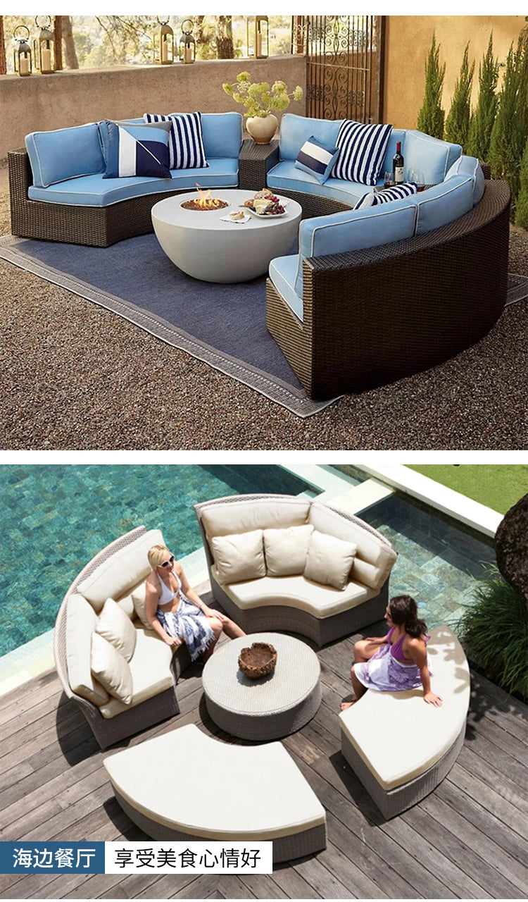 Rattan sofa combination courtyard garden leisure outdoor living room custom semi-circular arc rattan chair terrace outdoor