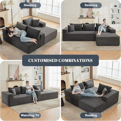 L-Shaped Sectional Sofa with Deep Seating and Chaise, Grey, No Assembly Needed