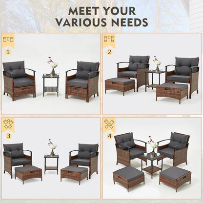 All-Weather 5-Piece PE Wicker Rattan Patio Furniture Set with Cushioned Chairs and Metal Coffee Table