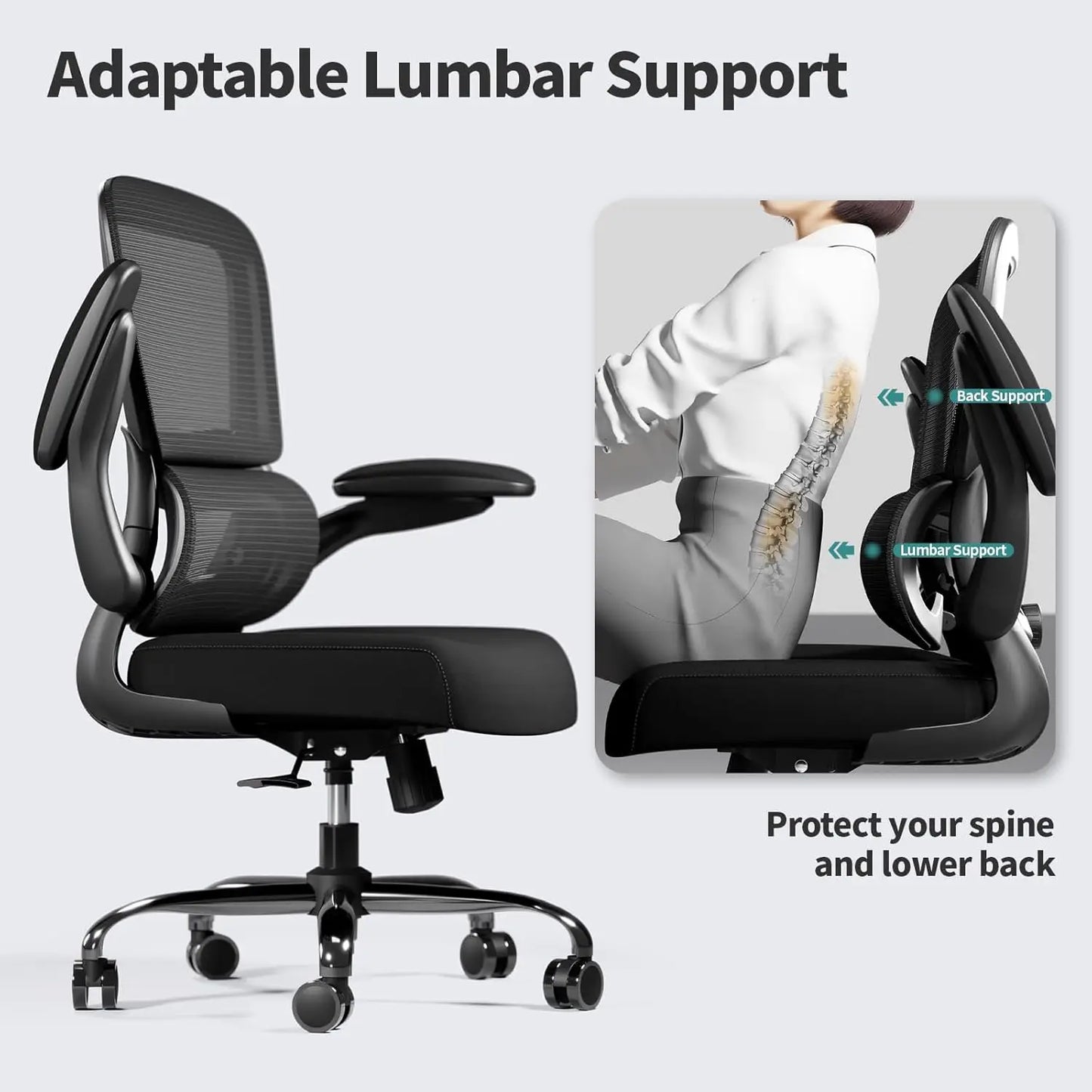 Ergonomic Office Chair with Adjustable Lumbar Support, Mesh Computer Chair for Home Office
