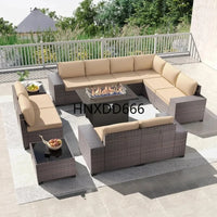 13-Piece Outdoor Patio Furniture Set with 43-Inch Gas Propane Fire Pit Table and Rattan Sectional Sofa