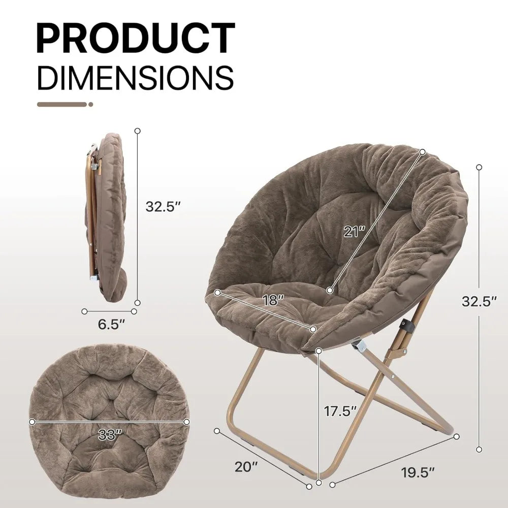 Comfy Saucer Chair Folding Faux Fur Accent Chair Metal Frame Bedroom Living Room Reading Moon Chair, Custom