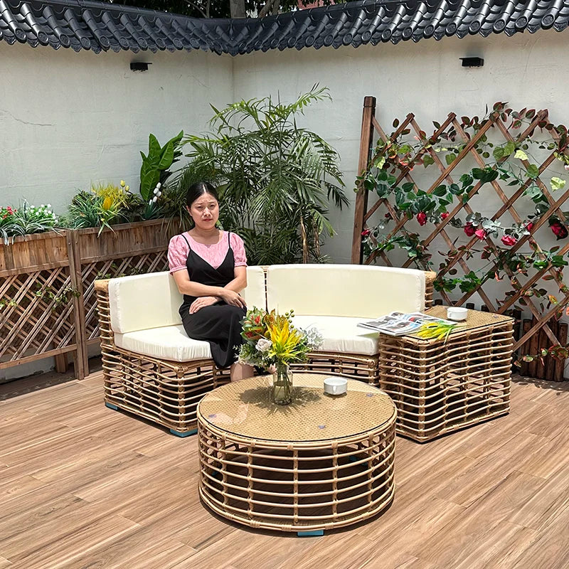Outdoor rattan sofa courtyard open-air combination seat imitation rattan outdoor garden leisure balcony