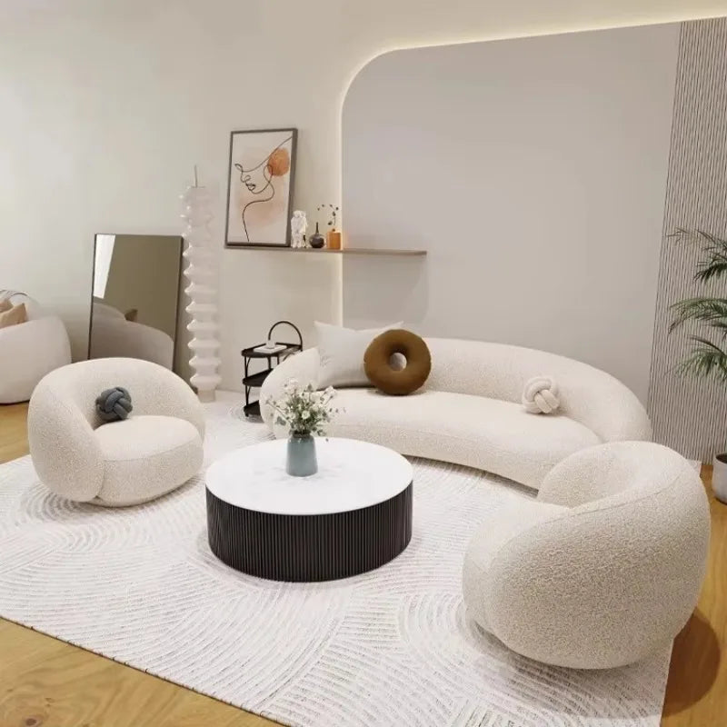 Cream curved sofa soft sofa living room bedroom dual use