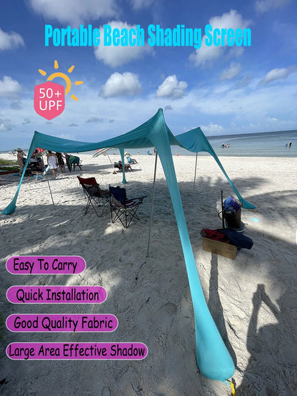 Family Beach Sunshade 2M*2.1M Large Area Lightweight Sun Shade Tent With Sandbag UPF50+ UV Large Portable Beach Canopy