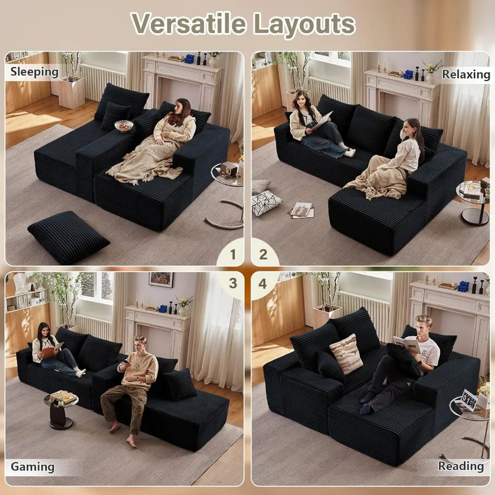 "107 inch sectional sofas for living spaces: plush l-shaped cloud-like couch with chaise, stylish cozy corduroy design"