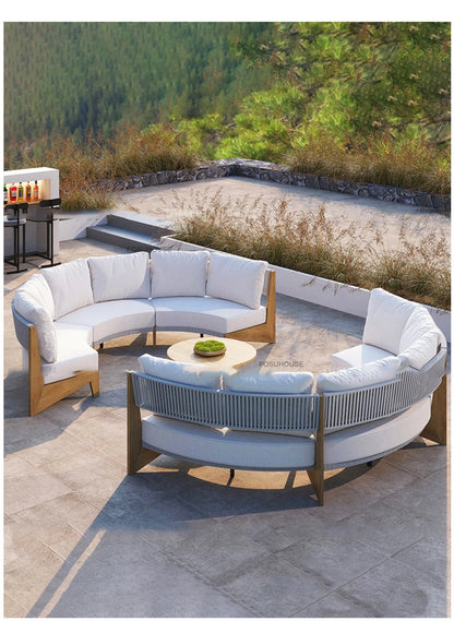 Designer Round Outdoor Sofas Combination Nordic Solid Wood Open-air Lounge Chair Home Patio Furniture Leisure Garden Sofa Chair