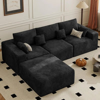 113" Modular Sectional Sofa, Convertible L-Shaped Cloud Couches For Living Room With Ottoman, 4 Seater Corduroy Boneless Couch S