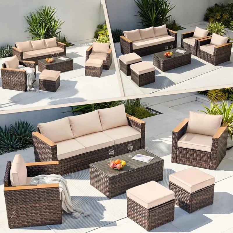 Outdoor PatioLix Conversation Set 6 Pieces Sectional Sofa Chair with Ottoman