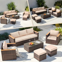 Outdoor PatioLix Conversation Set 6 Pieces Sectional Sofa Chair with Ottoman