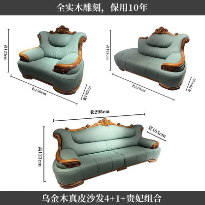 New Chinese-style simple ebony leather sofa luxury villa living room size apartment solid wood furniture corner combination