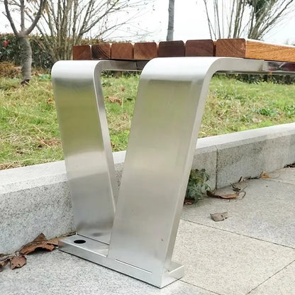 Banc de jardin extérieur moderne en acier inoxydable, chaise populaire, sièges d'entrée et de parc sans dossier, finition bois, offre spéciale