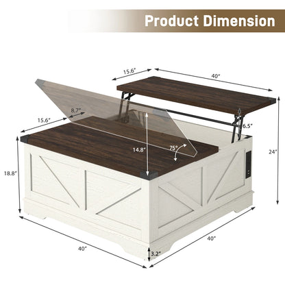 35.6"/40'' Lift Top Coffee Table with Storage, Square Coffee Table for Living Room, Farmhouse Coffee Table with Large Hidden