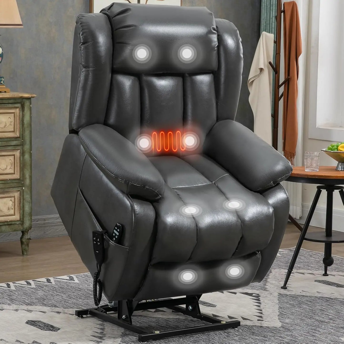 Lay Flat Lift Recliner Chair with Massage & Heat for Elderly People, Electric Power Lift Chair with Dual Motor, Cup Holders
