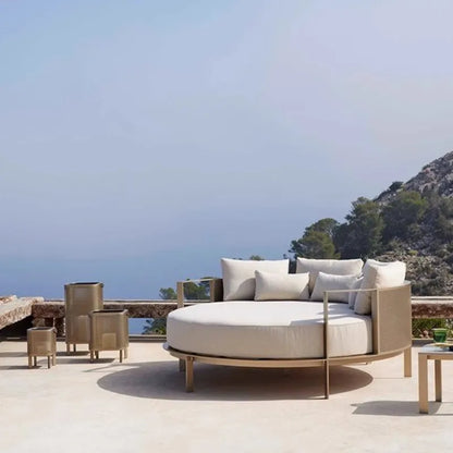 Modern design outdoor aluminum frame garden furniture relaxing beach loungers and hotel fabric round sofa bed