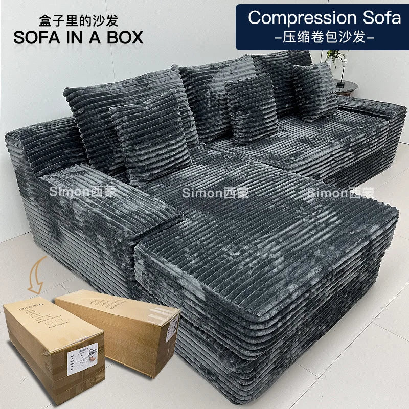 Compression sofa, rabbit plush thick striped extra wide sitting deep Shar Pei dog large plush sofa