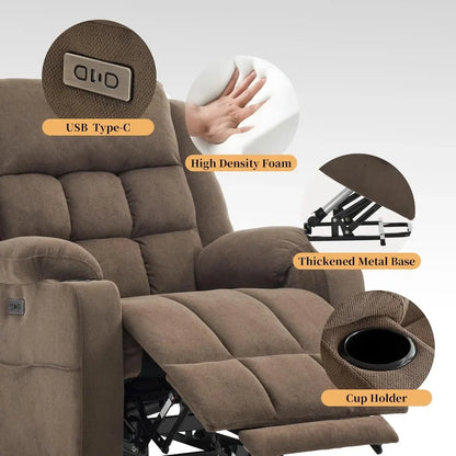 Elderly Power Lift Recliners With Heat And Massage Plush Oversized Chairs For Comfort Enhanced Fabric Recliners For Adults Home