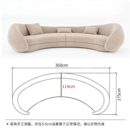 Retro old money wind curved design special-shaped large flat-layer fabric sofa lamb wool semi-circular moon sofa