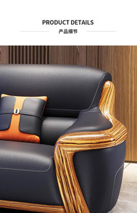 XMH new Chinese ebony leather sofa modern living room luxury villa first layer cowhide new combination sofa
