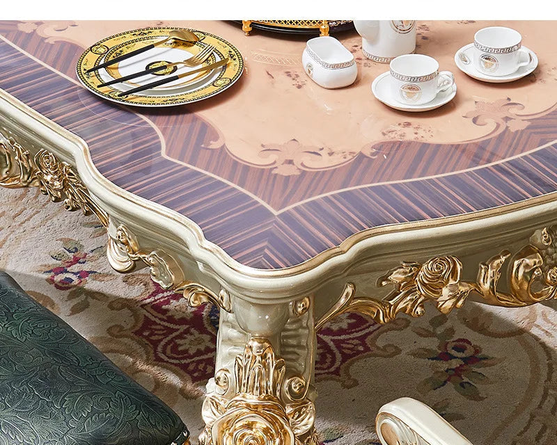 European marble dining table, American luxury, square table full wood carving flower 1.6 meters champagne gold dining t