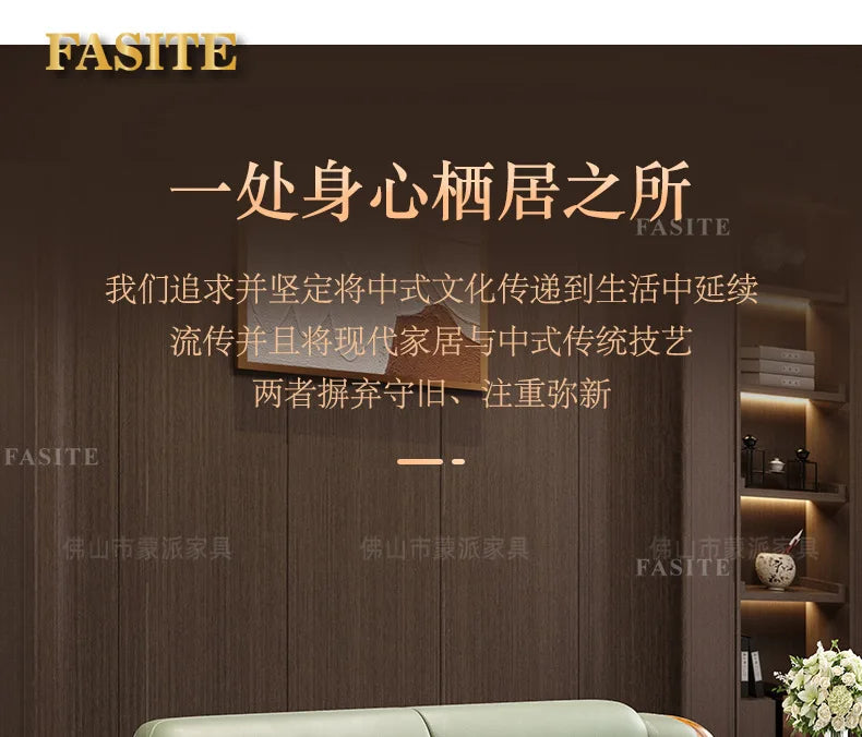 European ebony leather sofa large apartment luxury villa home living room new Chinese furniture solid wood carved fish