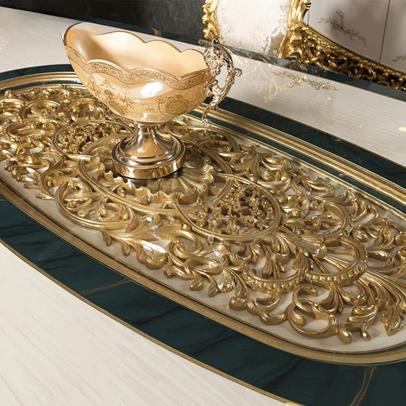 Upscale Royal Luxury Restaurant Furniture Set Custom Classical Wooden Gold Leaf Dining Table