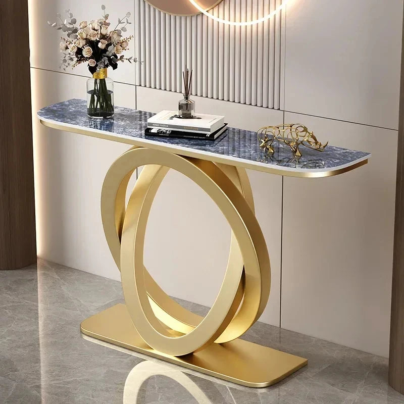 Luxurious Slate Console Tables Italian Semicircular Iron Entrance Cabinet Table Home Furniture Creative Corridor End View Desk T
