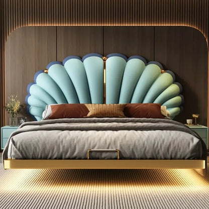 Luxury Beds 2 People Frame Floating Light Luxury Leather LED Lamp Double Bed Pink And Blue Queen Bed Frames Bedroom Furniture