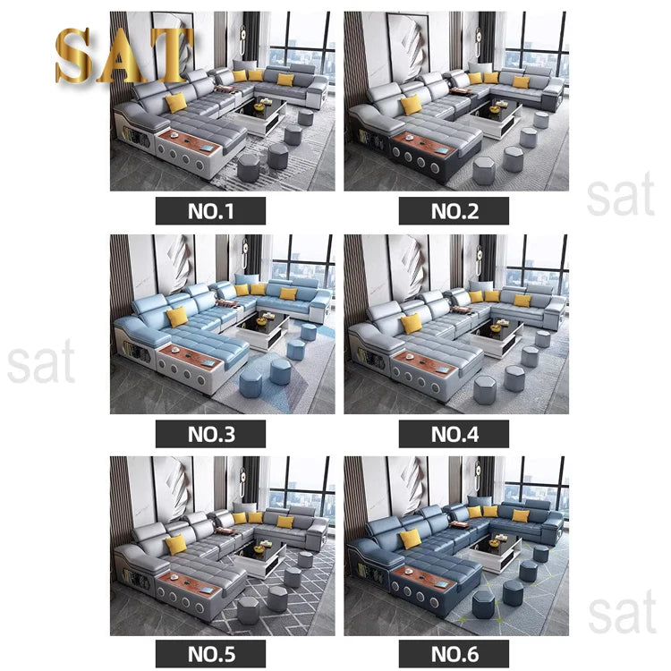 For Multifunctional U-Shaped Sofa Set Fabric Corner Sofa With Usb Speaker  Living Room Furniture 7 Seater Sofa China Furniture