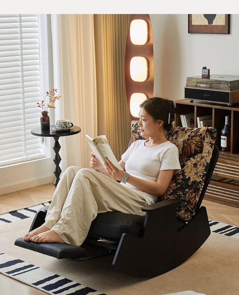 Solid Wood Rocking Chair Living Room Chaise Lounge Nordic Luxury Retro Balcony Single Lazy Sofa Chair Creative Home Decoration