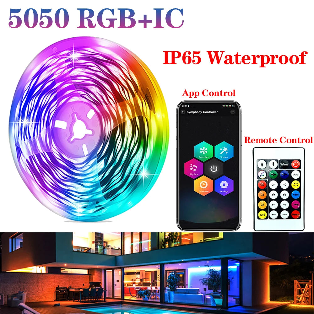 LED Strip Lights RGBIC 5050 LED Strips Commercial Grade Waterproofing App Control Tape Light For Bedroom Room Kitchen Bar