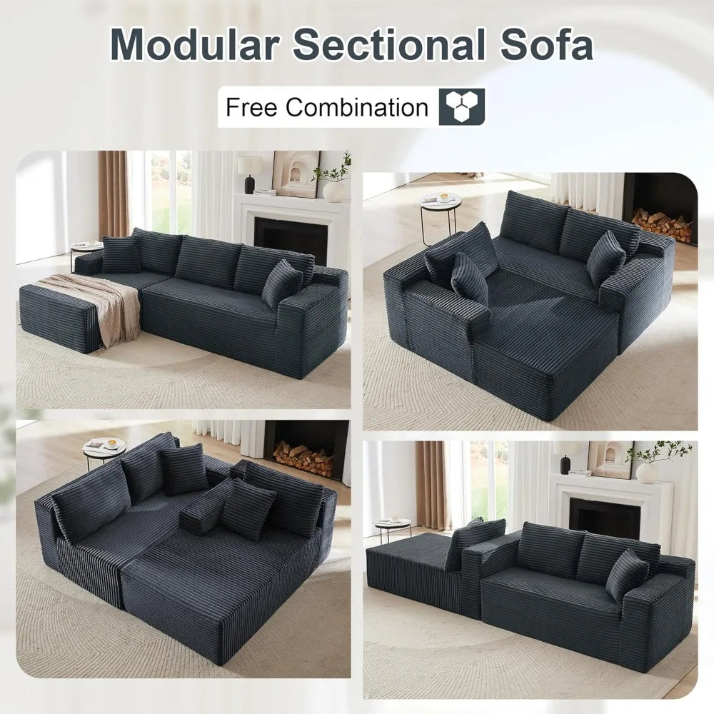 Boneless Cloud Sectional Couches for Living Room, L Shaped Sofa with Deep Seat & Left Chaise, Fluf