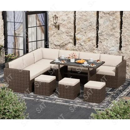 Furniture Set, Outdoor Furniture Patio Sectional Sofa, All Weather PE Rattan Outdoor set with Cushions and Table